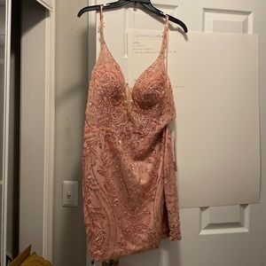 New pink form fitting prom dress